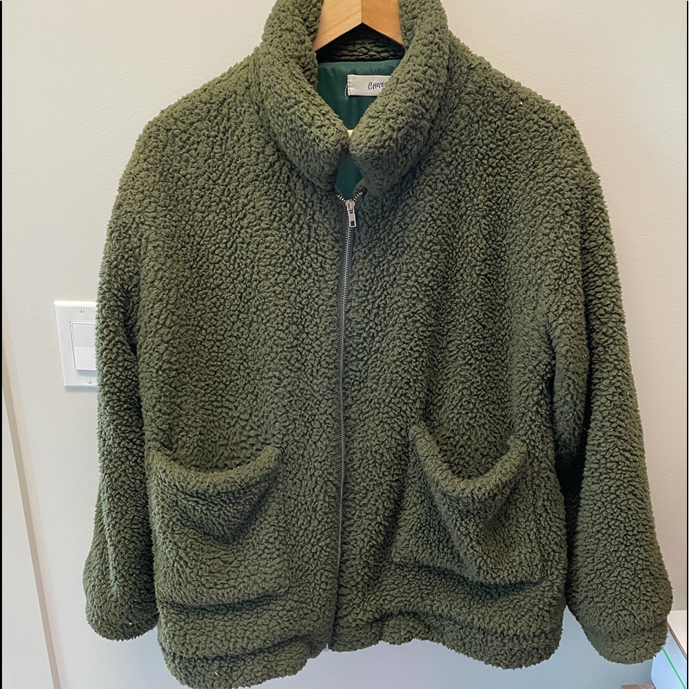 CHOiES army green Sherpa jacket
